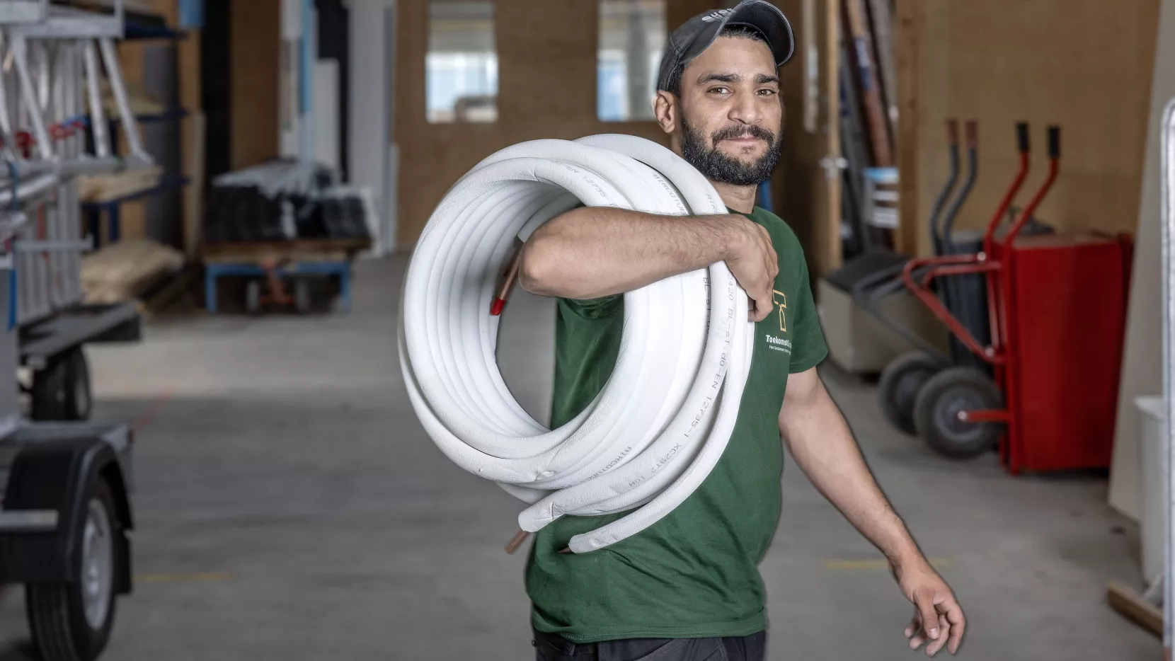 Abdel Munir aan het werk na scholing voor installatietechniek
