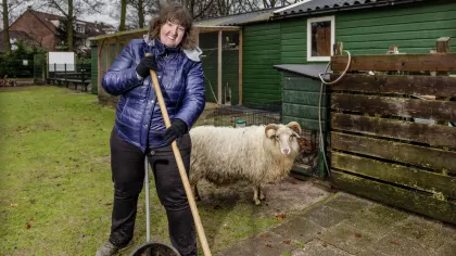 Anne aan het werk op de kinderboerderij 